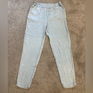 Women's Light Blue Linen Blend Soft Straight Leg Jeans